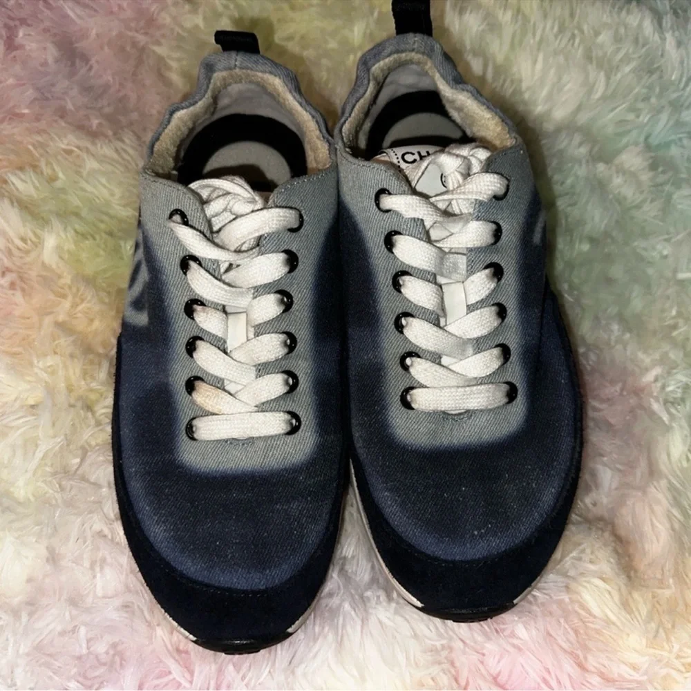 Chanel Blue Denim CC Logo Sneakers Size 38